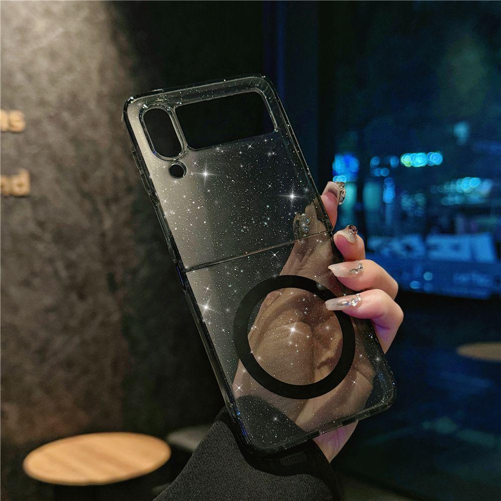 Подходит для чехла для мобильного телефона Samsung Zflip6 Zflip7 Магнитный складной Zflip5 4-го поколения Прозрачный блестящий защитный чехол