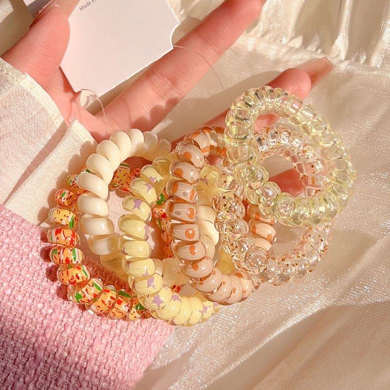 6Pcs/Set Women Fashion Telephone Wire Elastic Hair Band Colorful Printed Spiral Cord Rubber Band Hair Ties Hair Accessories Gift