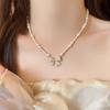 Pearl Silver Bowknot Necklace Pendant Simple Pendant Chain Temperament Bow Necklace Pendant  Daily