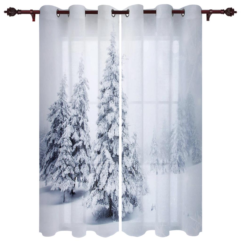 Шторы на окна со снежинками из соснового леса, роскошный декор для гостиной, рождественские шторы для спальни, кухни, оконные шторы