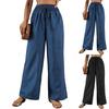 Women's Solid Color Pleated Waist Drawstring Loose Wide Leg Straight Leg Trousers
