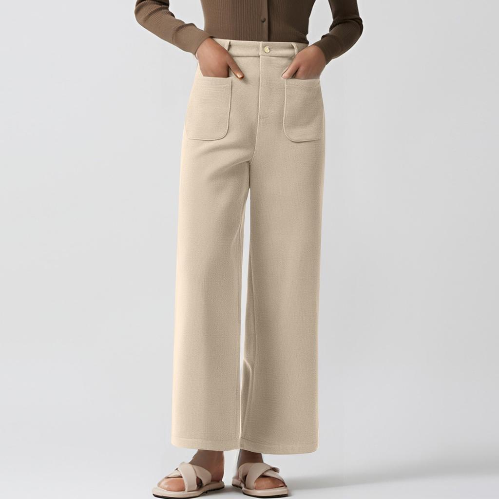 Women's Casual Wide-leg Stretch High-waisted Button-down Wide-leg Pants Working Straight-leg Pants With Pocket Pants