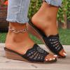 Rhinestone Slope Heel Slippers Summer New Word Hollow Fashion Casual Thick Bottom Cool Slippers
