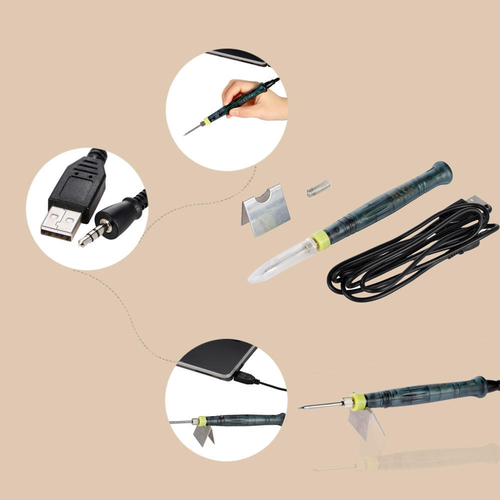 Mini Portable USB 5V 8W Fast Heating/Cooling Electric Powered Soldering Iron Pen Tip Touch Switch with LED Indicator Black