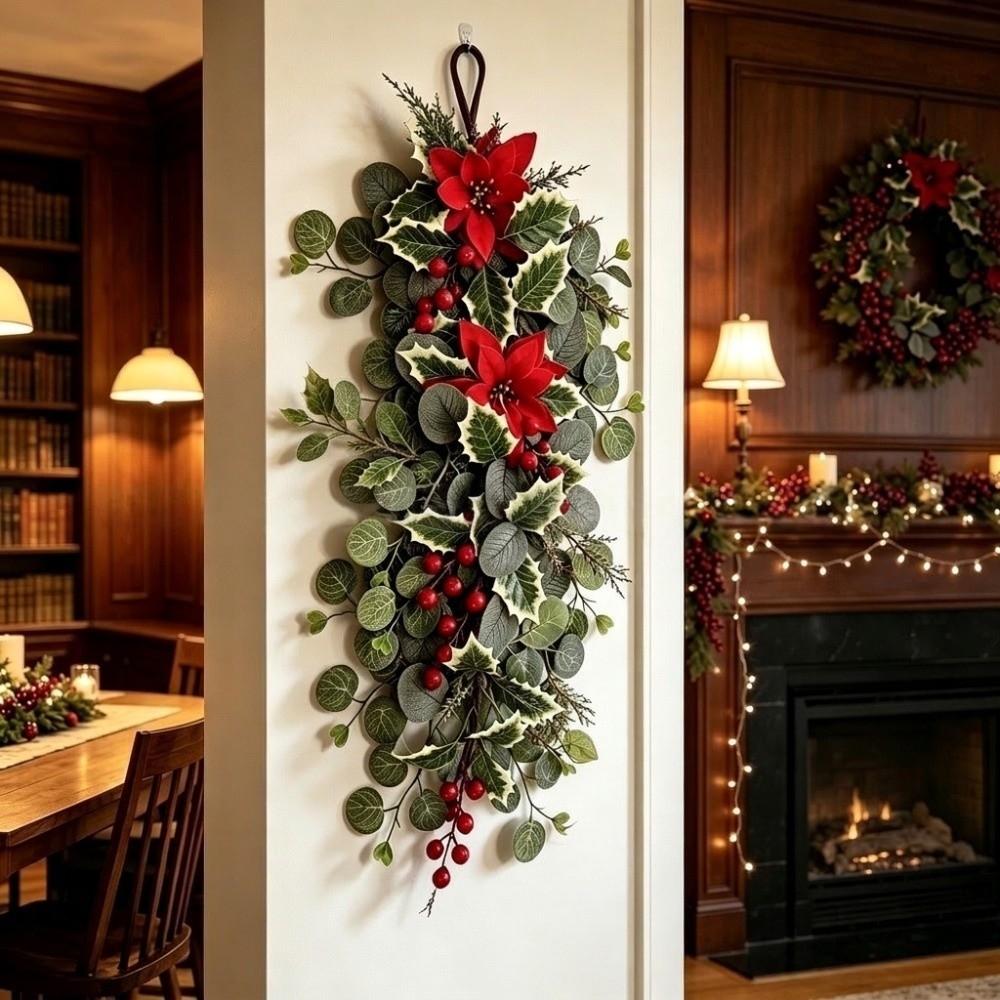 Faux Flower Poinsettia Berry Hanging Vine Red Berries Christmas Hanging Vine Christmas Festive
