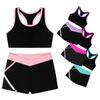 Kids Girls Two Piece Set Gymnastic Gym Workout Outfit Sleeveless Crop Top with Shorts Dancewear Set
