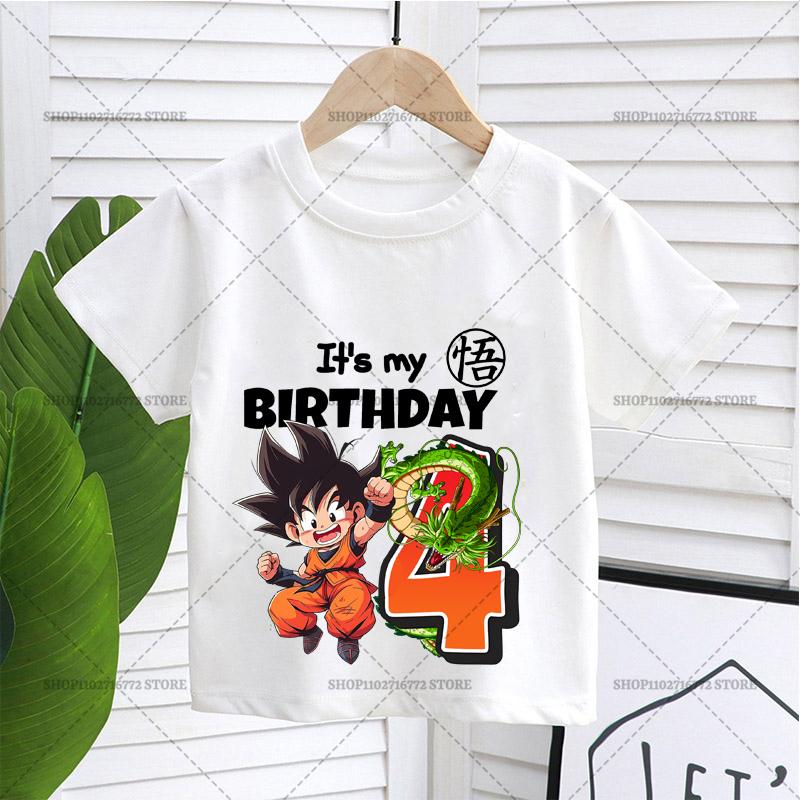 Новая футболка Dragon Ball для мальчика, одежда на день рождения с цифрой, модная одежда с принтом аниме-фигурки Гоку, топ для ребенка, летний дышащий топ в подарок