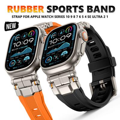 Резиновый ремешок для Apple Watch Ultra 2 Series 10 9 8 7 se 6 5 Band Браслет из нержавеющей стали для iWatch ultra 49 мм 10 46 мм 44 45 мм