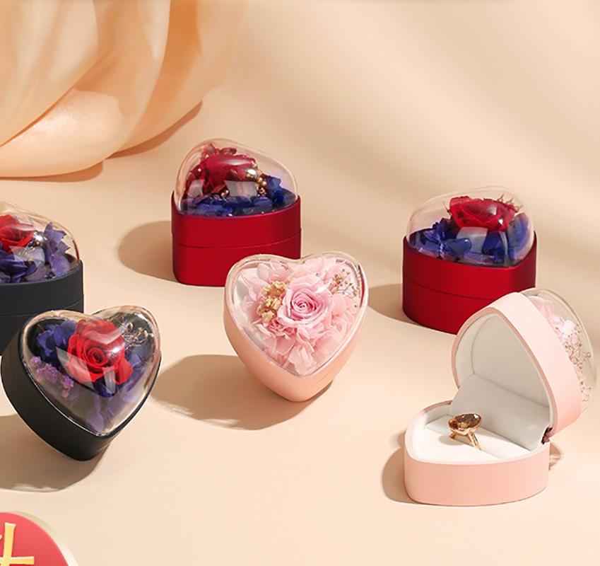 Preserved Flower Jewelry Box Rose Heart Shaped Ring Box Gifts Packaging Necklace Pendant Earrings Storage Case Jewelry Organizer