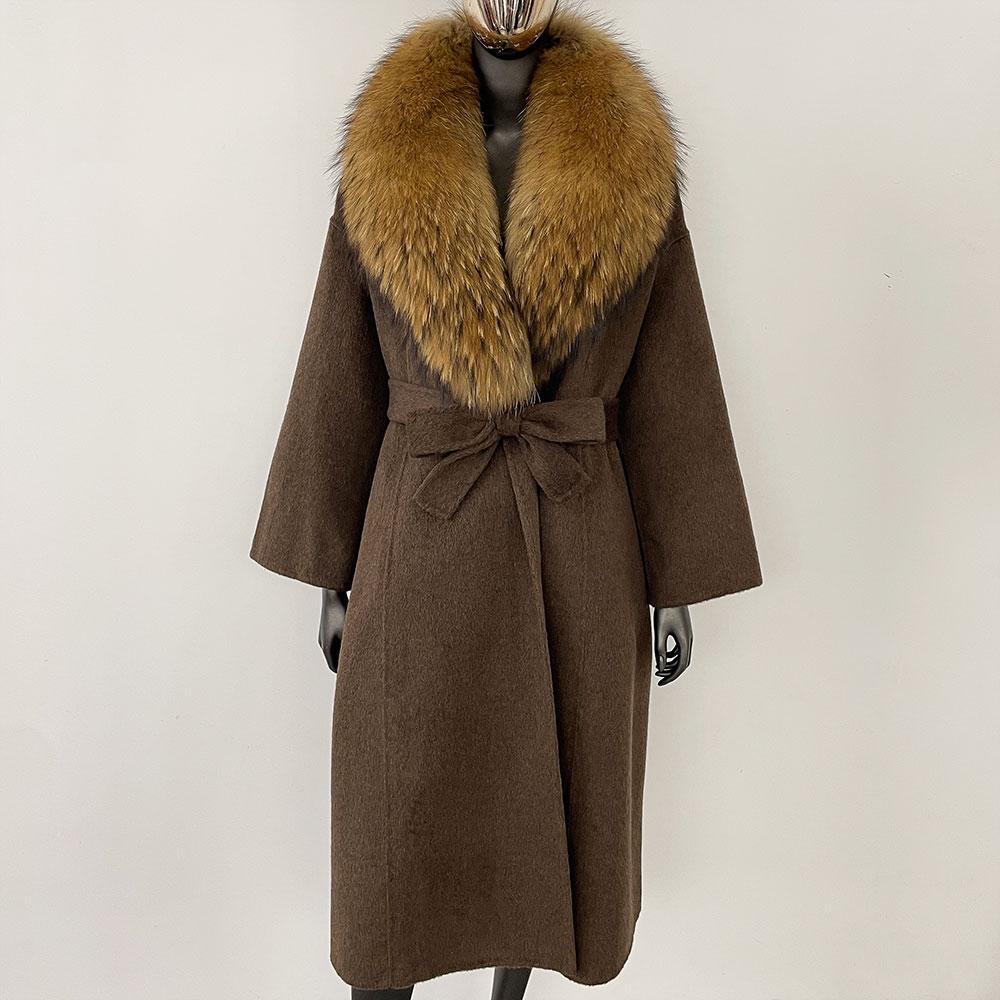 OFTBUY Натуральная шуба 2024 года, женская верхняя одежда больших размеров, зимняя женская куртка с воротником из натурального меха лисы и капюшоном, пальто из кашемировой шерсти