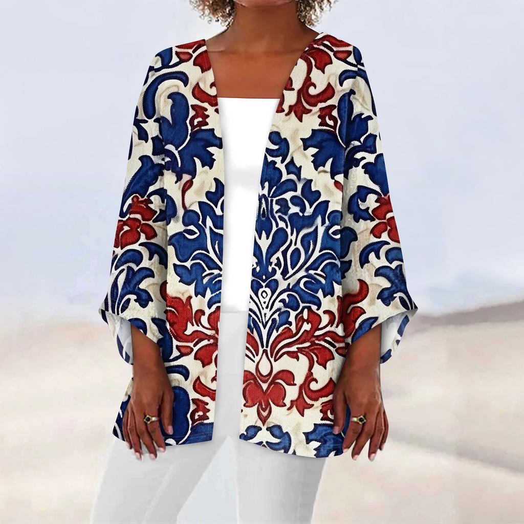 Женская повседневная модная легкая куртка средней длины с принтом в стиле ретро, кардиган