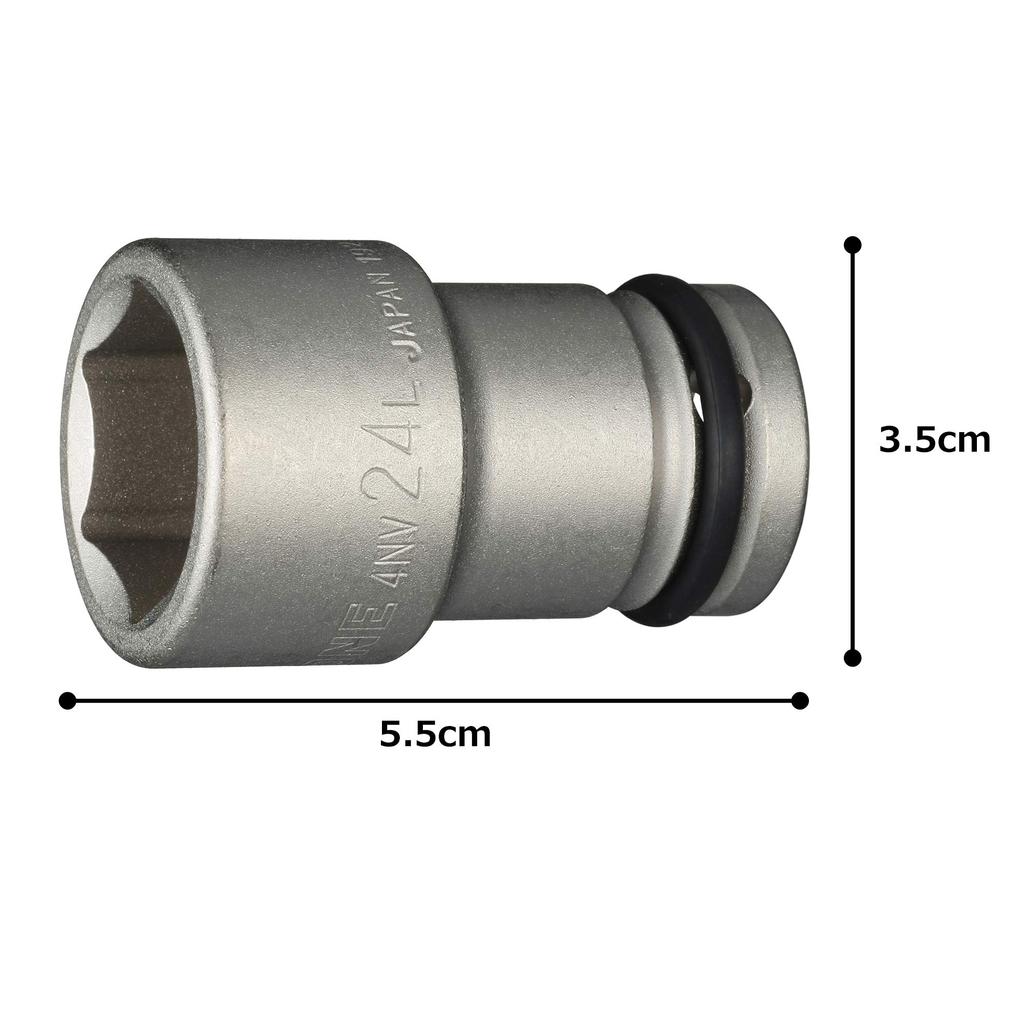TONE Impact Long Socket Drive Angle Width Across Flats 24mm HP4NV-24L 12.7mm (1/2")