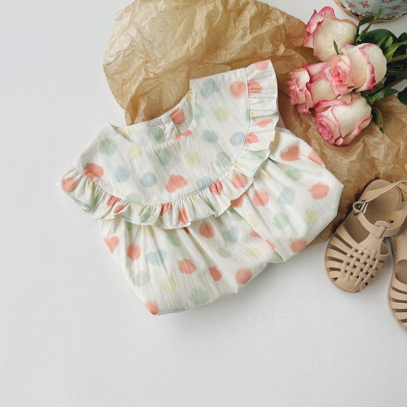 2024 летняя новая детская одежда, красочное платье в горошек для девочек, корейское платье с кукольным воротником и рюшами, детская юбка, милая