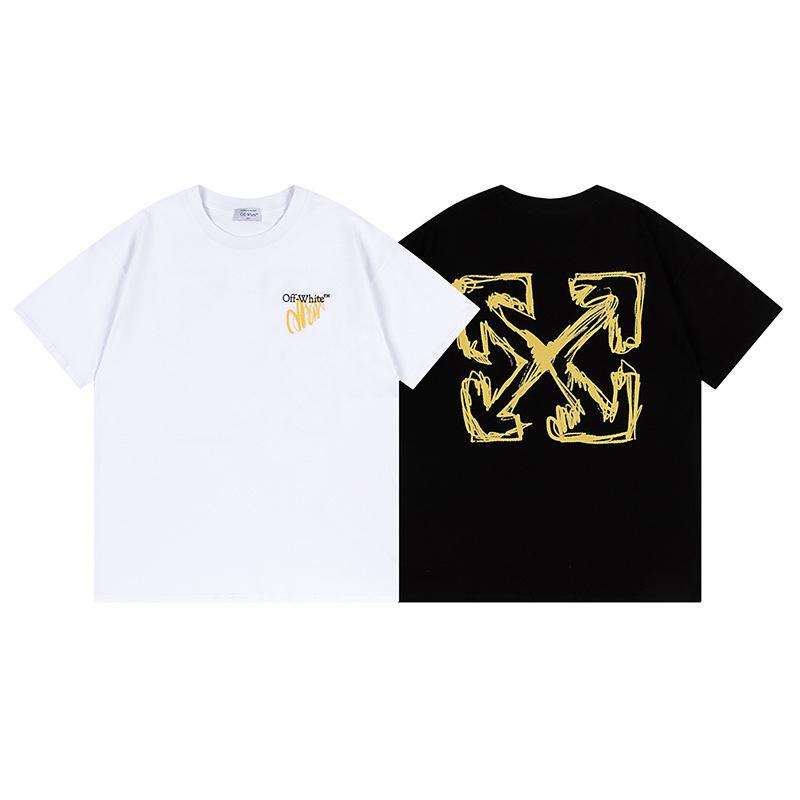 9065 Off-White Весна/Лето 2026 Новые Мужские и Женские Футболки с Капюшоном, Коротким Рукавом, Круглым Вырезом, Узором из Граффити, Букв и Стрелок