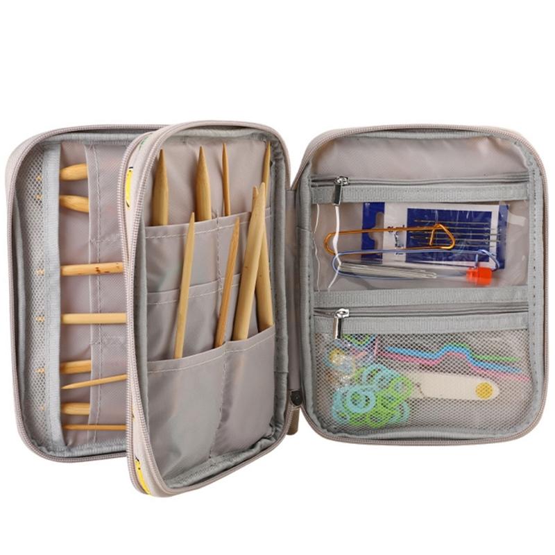 Crochet Hook Case Yellow Lemon Storage Bag Knitting Needle Carrying Bag Storage Case Double Organiser Bag for Crocheting