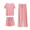 Summer Ladies Ice Silk Pajamas Three-Piece Set of Female Spring and Summer Loose Set of Female Casual Short-Sleeved Homewear