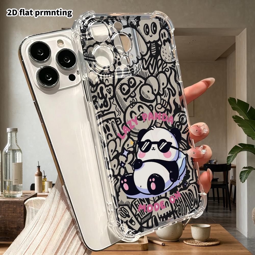 Phone Case: 2D flat suitable for iPhone 18 17 16 15 14 13 Pro, transparent four corner protective case, lazy mode, Christmas and Halloween gift