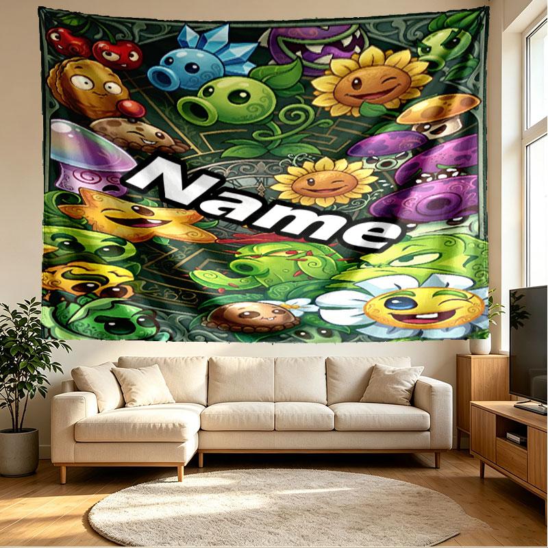 Custom Name Personalized Plants vs. Zombies Print Tapestry, Wall Art Decor, Bedroom, Dorm, Apartment, LivingRoom, Party Backdrop, Gift for Birthday