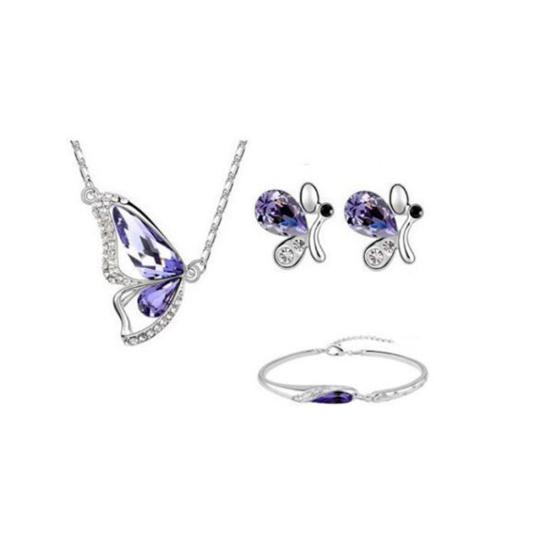 Бабочка горный хрусталь кулон ожерелье серьги-гвоздики браслет свадебный комплект ювелирных изделий