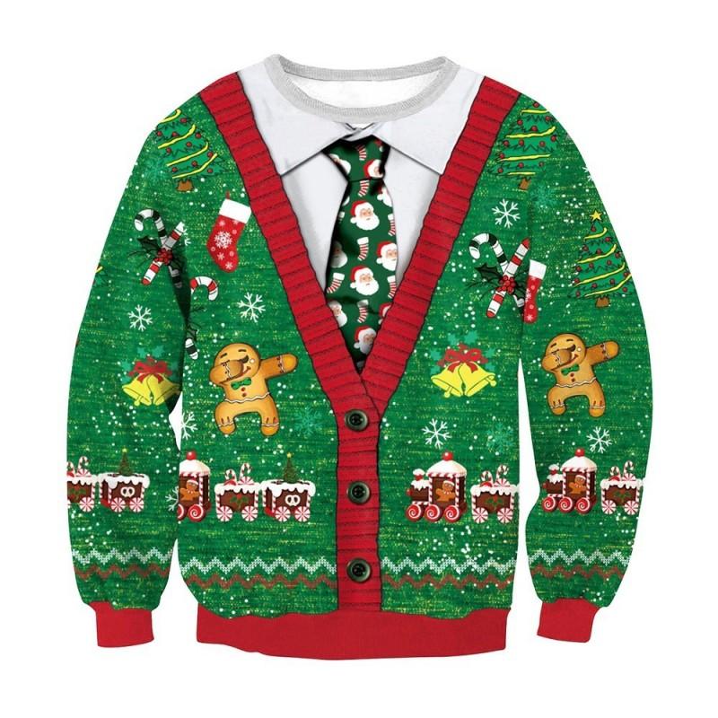 Christmas Sweatshirt Couples Santa Elk Print Long Sleeve Crew Neck Fall Casual Top
