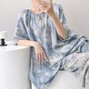 1011 new short-sleeved cotton and silk pajamas for women's summer thin printing loose and relaxed loungewear suit