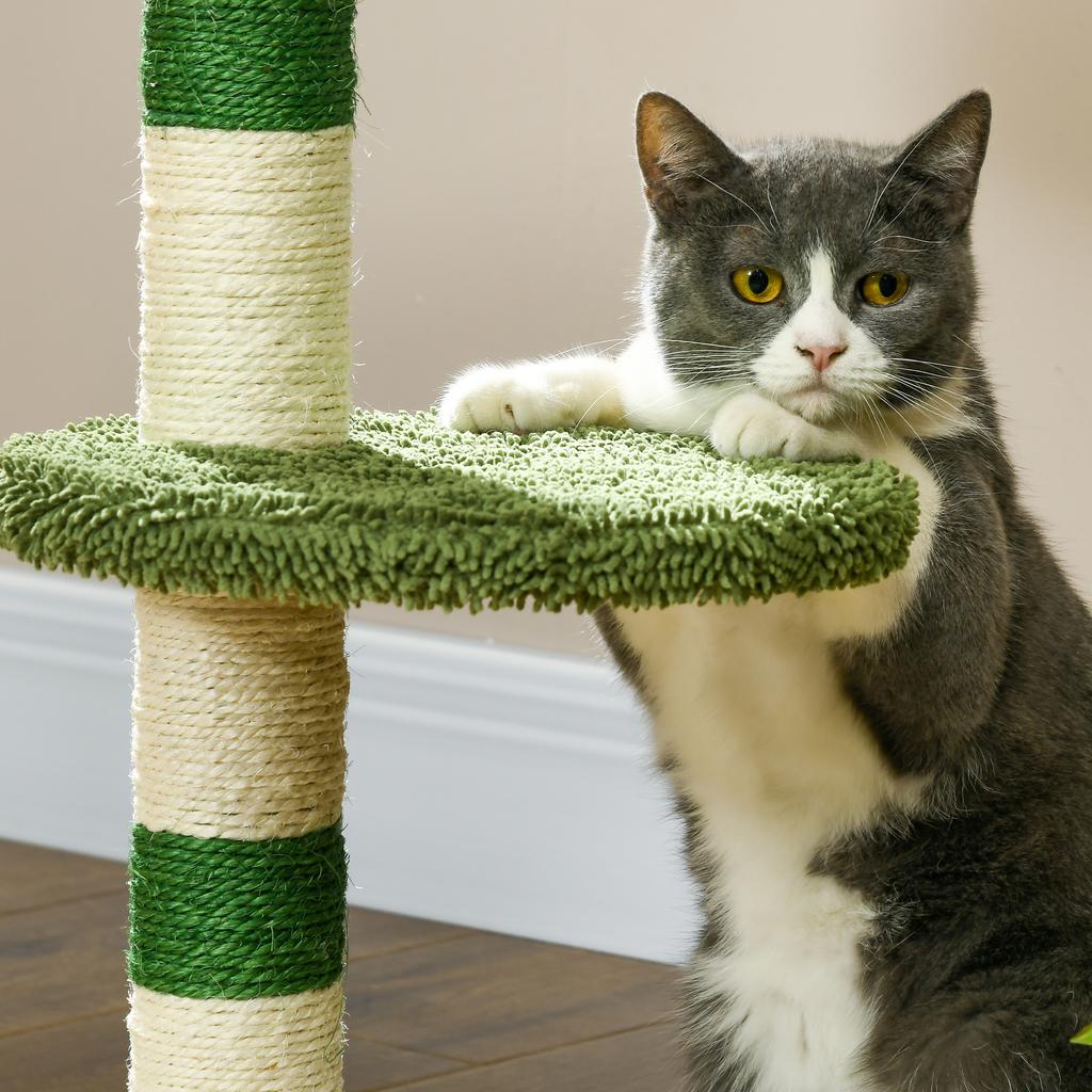 Cat Tree with Cat Bed, 2 Balls, Platform and Sisal Pole, Green and White