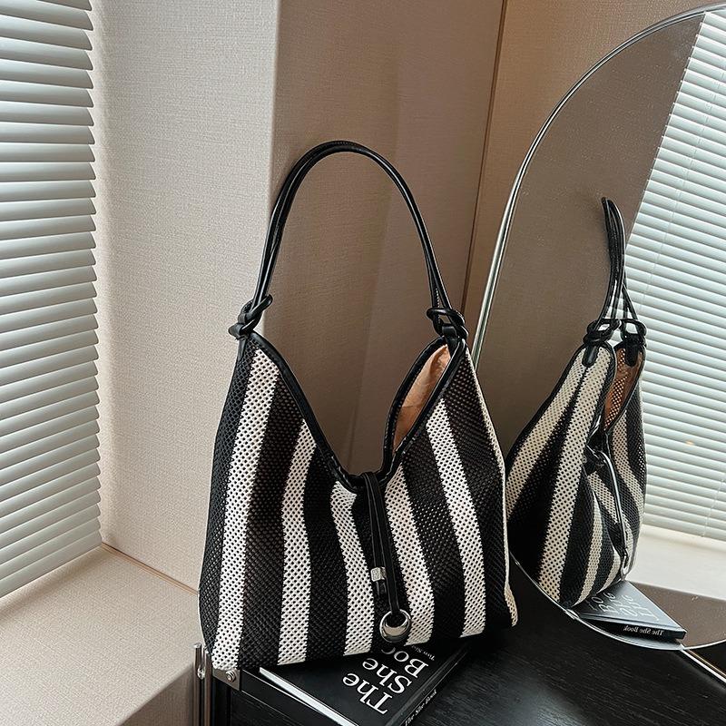 Вязаная сумка большой вместимости женская летняя новая повседневная полосатая сумка через плечо классная сумка-тоут для поездок на работу