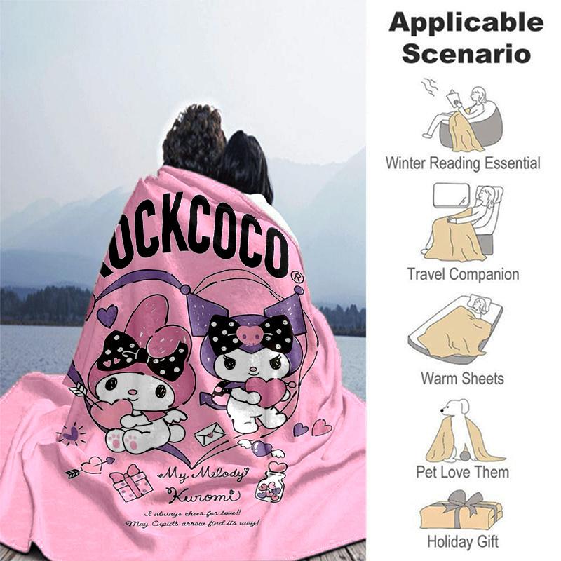 1pc My Melody & Kuromi Blanket, Soft Throw for Room Decor, Perfect Gift for Family and Friend, Living Room, Travel, Camping, Car Blankets, Beach, Offi