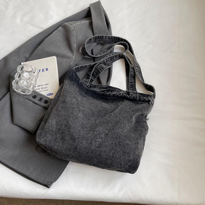 Джинсовая сумка-тоут, женская сумка через плечо с буквенным принтом, большая вместительная портативная сумка через плечо