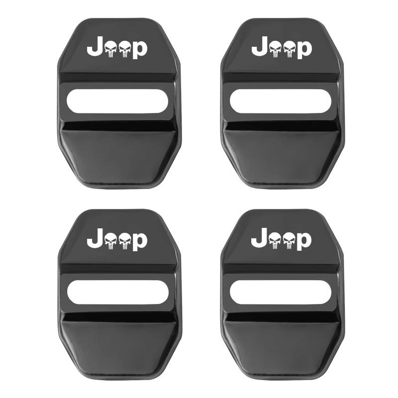 4Pcs Anti-Scratch Zinc Alloy Car Door Lock Protector Cover for Jeep Renegade Wrangler JK JL Grand Cherokee Car Decor Accessories ALO1