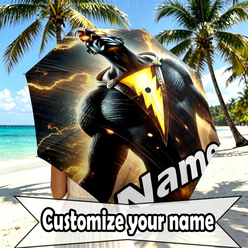 Custom Name Personalized Black Adam Print Umbrella, Auto Open Close, 8‑Rib Sturdy Frame, Commute Camping Hiking Use, Birthday Gift