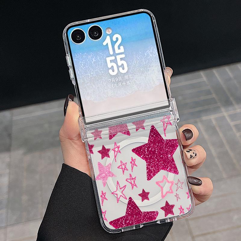 Чехол с принтом «Цветные звезды» для Samsung Galaxy Z Flip 8 7 FE 6 5 Z Flip8 Flip7 Flip6 Магнитный Прозрачный Жесткий ПК Складной Чехол для Телефона