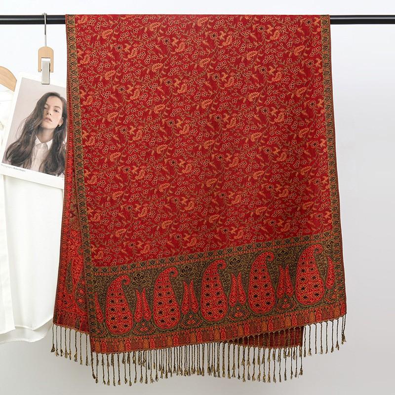 Jacquard Scarf Shawl High-End Atmosphere Fringed Scarf Osmanthus Pattern Jacquard Warm And Comfortable Scarf