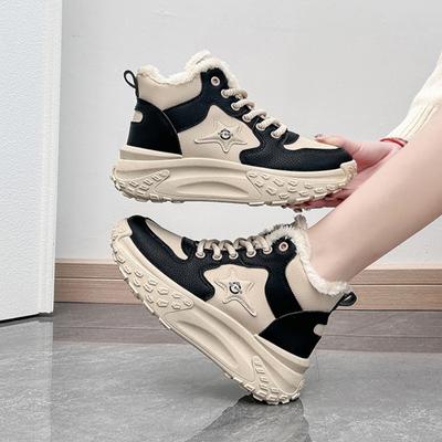 Цветные высокие плюшевые повседневные туфли для папы для женщин 2024 года, новые утолщенные спортивные туфли из хлопка на толстой подошве Trafza