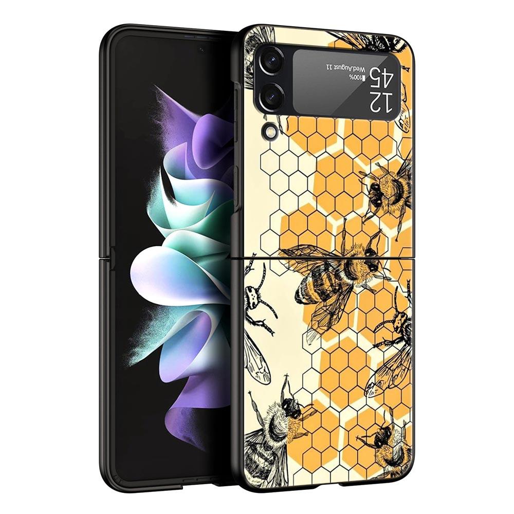 Honeybee Flower Pattern Hard PC Phone Case For Samsung Galaxy Z Flip 7 6 5 4 Black Cover For Galaxy Z Flip 3 Foldable Fundas Bag