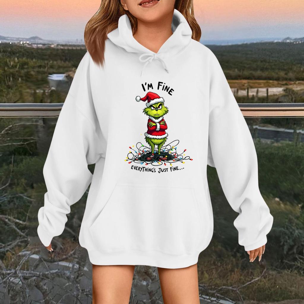 Детская модная повседневная толстовка с капюшоном свободного кроя с длинными рукавами и рождественским принтом