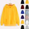 Women's Casual Solid Color Hooded Pocket Long Sleeve Pullover Sweatshirt