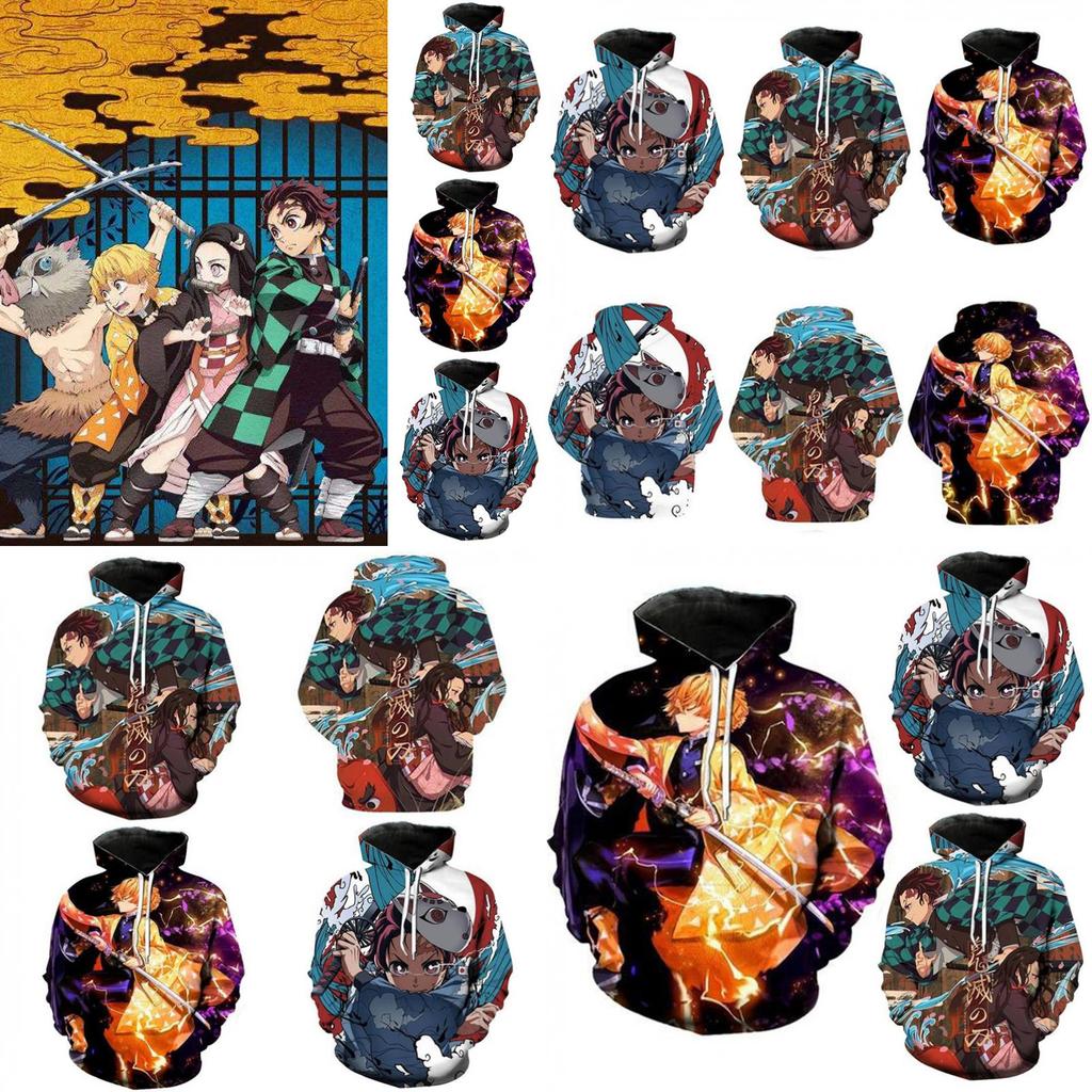 Vibrant And Comfortable Demon Slayer 3d Printed Couples Hoodies With Long Sleeves