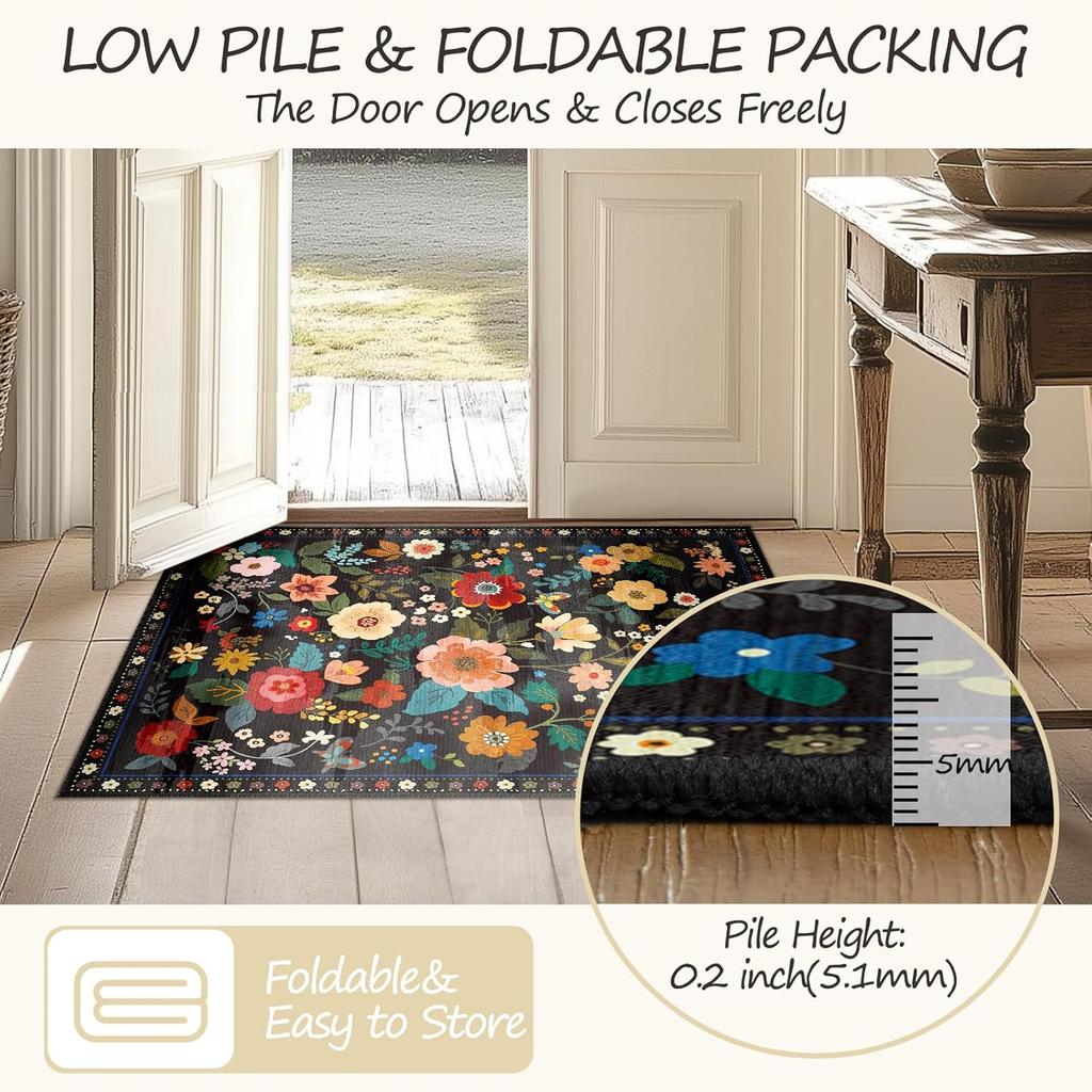 Crystal velvet carpetFloral Area Rug Machine Washable Soft Print Boho Carpet Non Slip Doormat Low Pile Flower Area Rugs for