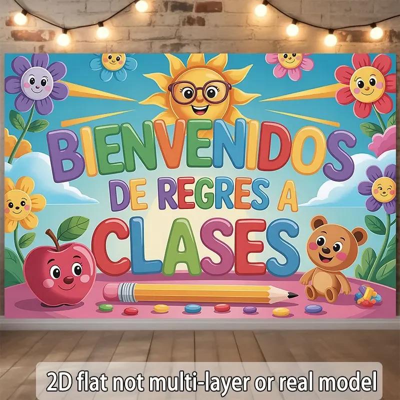 2D Flat 1PC Spanish theme backdrop for the school start season, presented in a cartoon style: