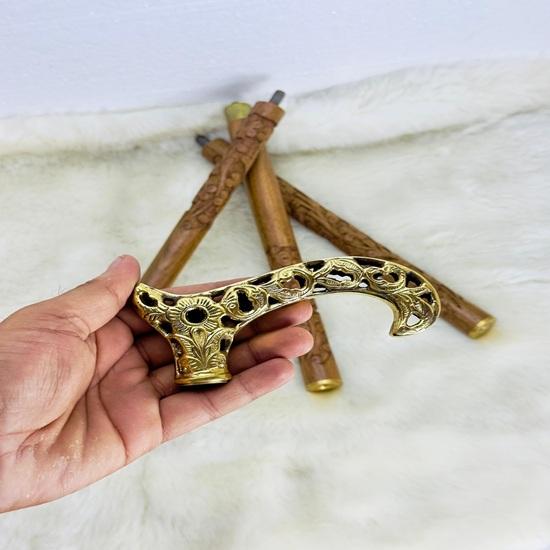 91.44 Cm Victorian Engraved Royal Walking Stick, Brass Flower Head with Wooden Engraved Walking Cane, Gifts For Him, Christmas Gift