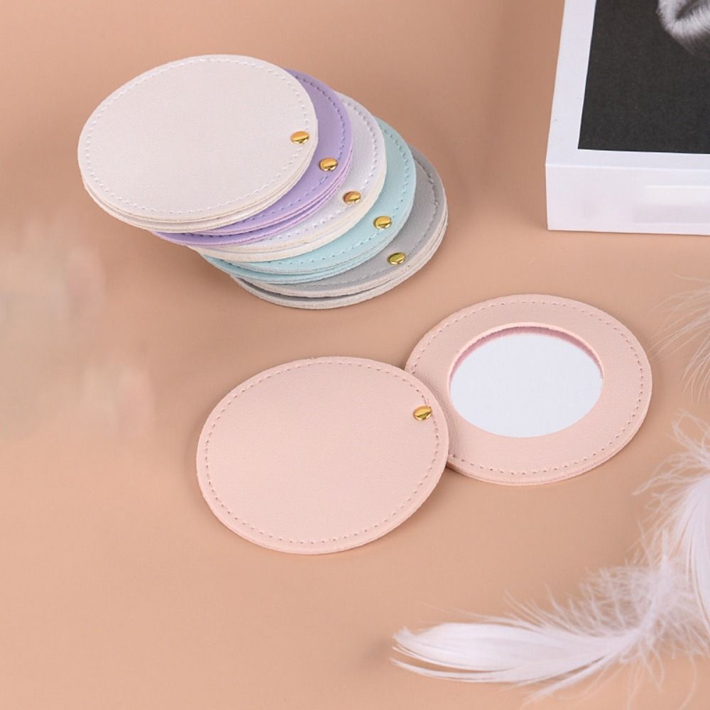 360 Degree Rotation Round Beauty Mirror Round Folding Pocket Mirror Leather Rotating Mirror  Gift