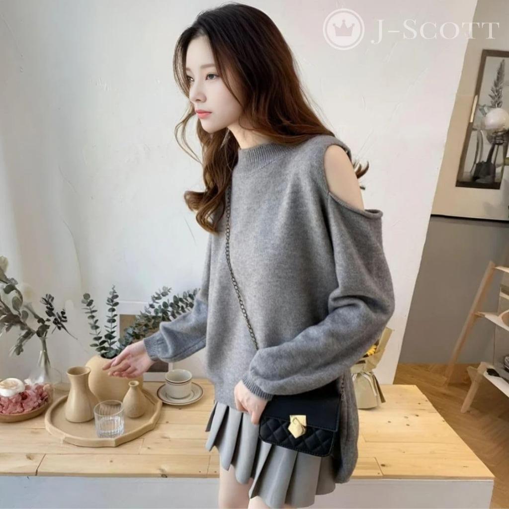 J-Scott Women's Off-the-Shoulder Knit Top, Mock Neck, Relaxed Fit, Casual, Gray, JS29-GY-XL (Limited Stock)