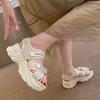 Sports Sandals Women's 2025 Summer New Platform Women's Shoes Fashion Solid Color Velcro Beach Casual Women's Sandals