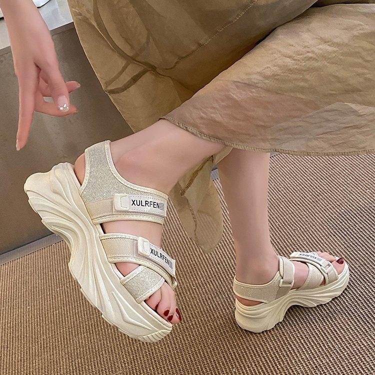 Sports Sandals Women's 2025 Summer New Platform Women's Shoes Fashion Solid Color Velcro Beach Casual Women's Sandals