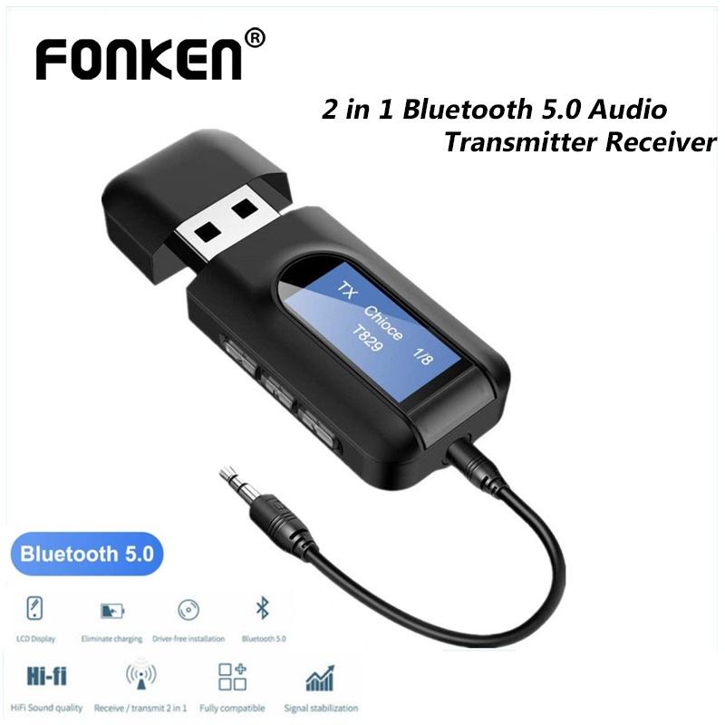 FONKEN 2 в 1 USB Bluetooth 5,0 аудиопередатчик приемник ЖК-дисплей 3,5 мм AUX стерео беспроводной адаптер ключ для ПК ТВ автомобильные наушники