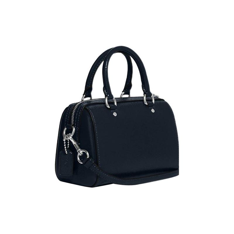 COACH Rowan 17 zipper closure detachable shoulder strap patent leather and leather hand-held crossbody bag small women's navy blue