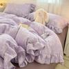 Princess Style Bedding Sets Ruffle Lace Bow Quilt Cover Romantic Bedclothes Decor Woman Girls Bedroom Duvet Cover 4pcs