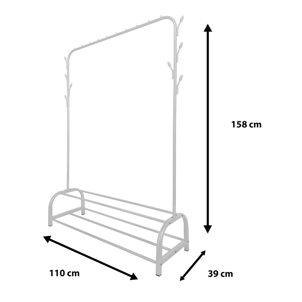 Premium Rack 2 Stand Nyana Home Coat Rack 158x110x39cm, 1 Hanging Bar 8 Side Hooks 2 Lower Shelves