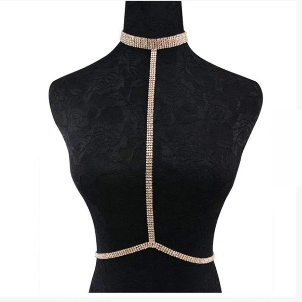 New Luxury Shiny Rhinestone Bra Neck Top for Women Harness Sexy Bikini Crystal Chain Chest Belly Breast Waist Body Jewelry Gifts